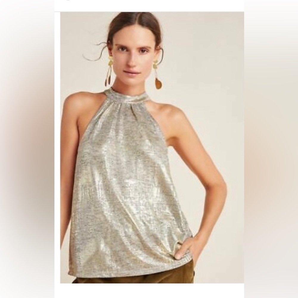 Anthropologie Gold Halter Top, M